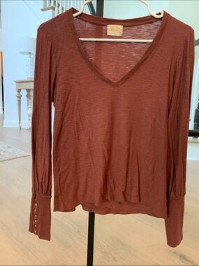Nation LTD Women's V-Neck Long Sleeve Top - Rust Brown